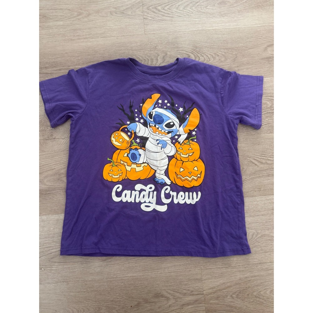 Disney Stitch Halloween Candy Crew Purple Graphic T-Shirt Large Mummy Pumpkin
